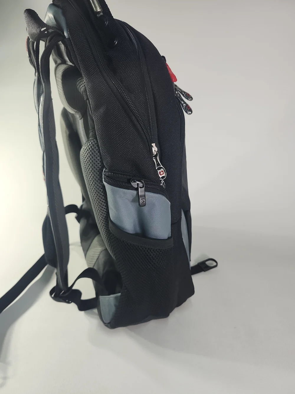 Men's Gray & Black Travel Backpack with Red Accents